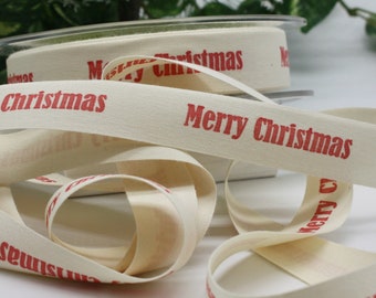 Merry Christmas Printed Cotton Ribbon 3/4" wide