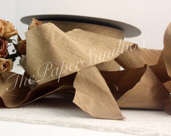 Dusty Gold Dupioni Silk Ribbon - 2" Wide, Bias Cut
