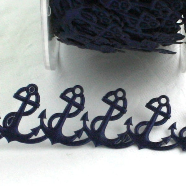 Navy Blue Anchor Trim 1/2" wide BY THE YARD, Anchor Trim, Nautical Ribbon Trim