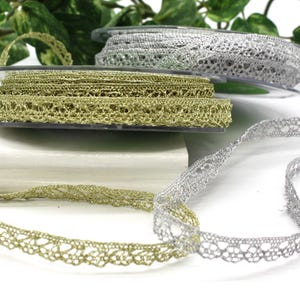 Gold or Silver Metallic Lace Ribbon 3/8&quot; wide BY THE YARD