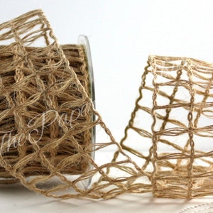Wired Natural Windowpane Burlap Ribbon 2.5&quot; wide BY THE YARD