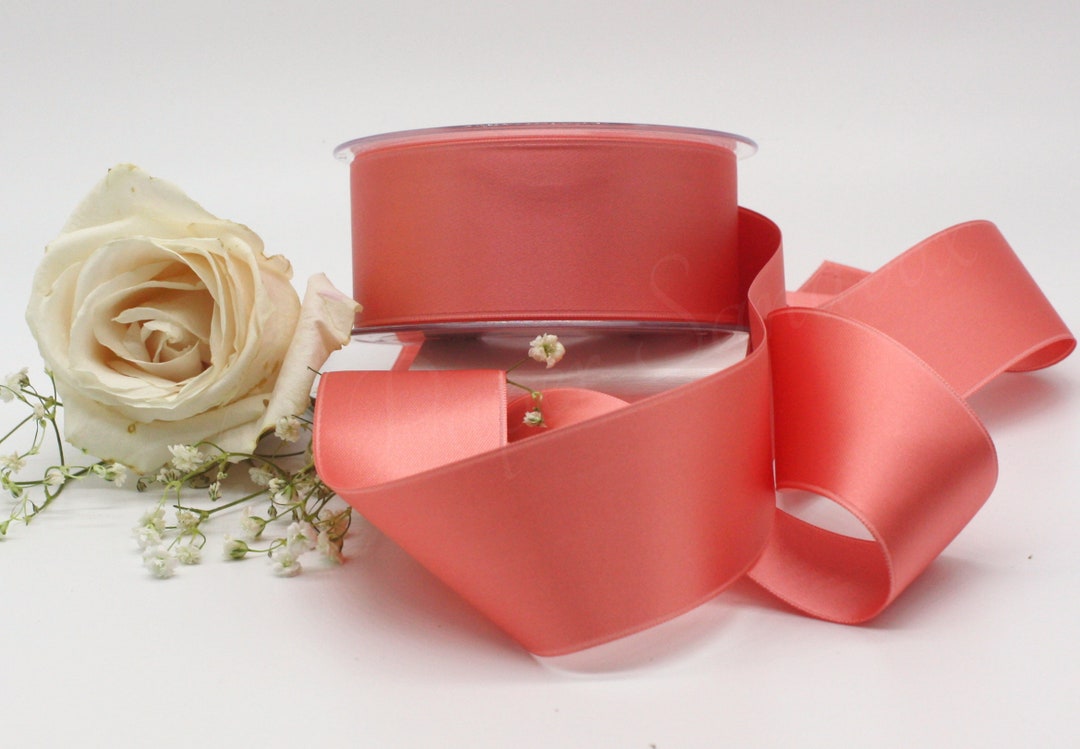 Coral/tea Rose Satin Ribbon 1.5 Wide BY THE YARD, Doubled Faced Swiss ...