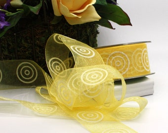 Yellow Organza Glitter Ribbon 1.5" wide by the yard