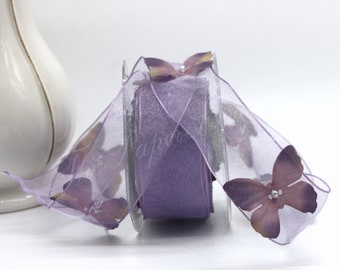 Dusty Lavender Wired Butterfly Ribbon 1.5 inches wide by the yard