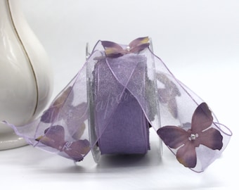 Dusty Lavender Wired Butterfly Ribbon 1.5 inches wide by the yard