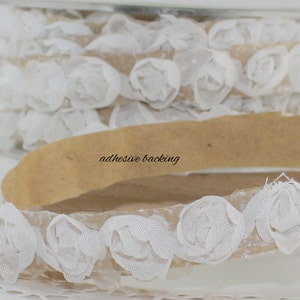 White Stick on Rosette Trim 5/8” wide BY THE YARD, White Adhesive Ribbon