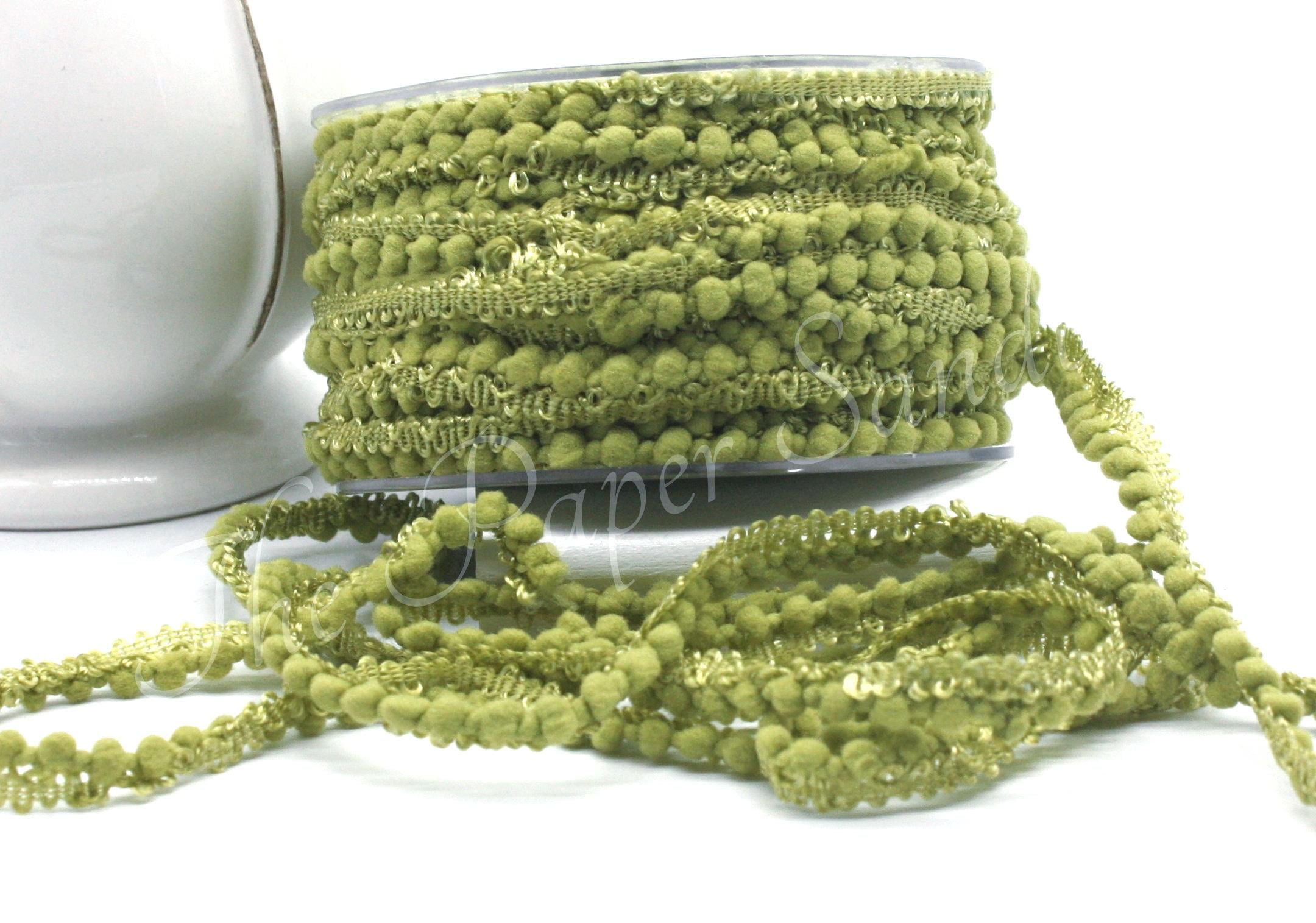 Olive Green Mini Pom Pom Trim 1/8" wide BY THE YARD