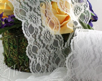 White Scalloped Lace Ribbon 3” wide - Choose 1-3 yard lengths