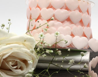Light Pink Satin Heart Ribbon Trim 3/4" wide by the yard