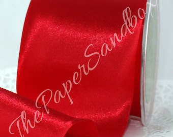 Red Satin Ribbon 3” wide by the yard, Single Faced Bias Cut