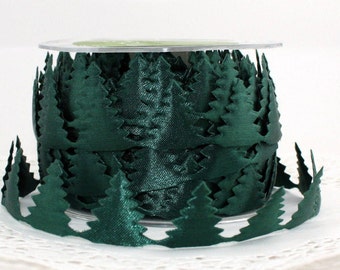 Green Pine Tree Ribbon 1” wide BY THE YARD