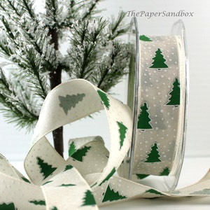 Christmas Ribbon, Green/White Pine Tree Ribbon 1” wide by the yard