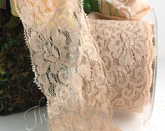 Champagne Stretch Lace 2.5” wide BY THE YARD