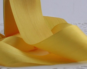 Yellow Gold Silk Ribbon 1/4" - 1.25” wide BY THE YARD