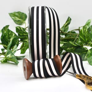 Black White Striped Grosgrain Ribbon 7/8&quot; wide BY THE YARD