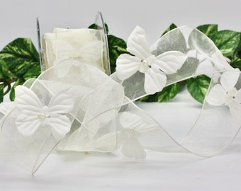 Ivory Wired Butterfly Ribbon 1.5 inches wide BY THE YARD