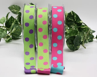 Polka Dot Ribbon Reversible 1" wide Sold By the Yard