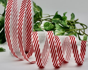 Wired Red/White Candy Cane Stripe Ribbon 1.5” wide BY THE YARD, Christmas Ribbon