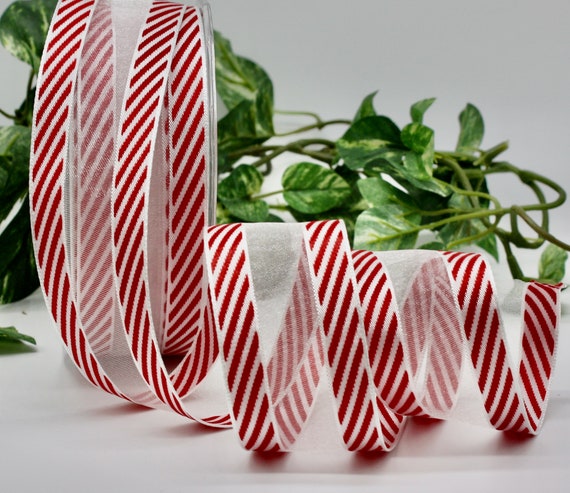 Wired Red/white Candy Cane Stripe Ribbon 1.5 Wide BY THE YARD, Christmas  Ribbon 