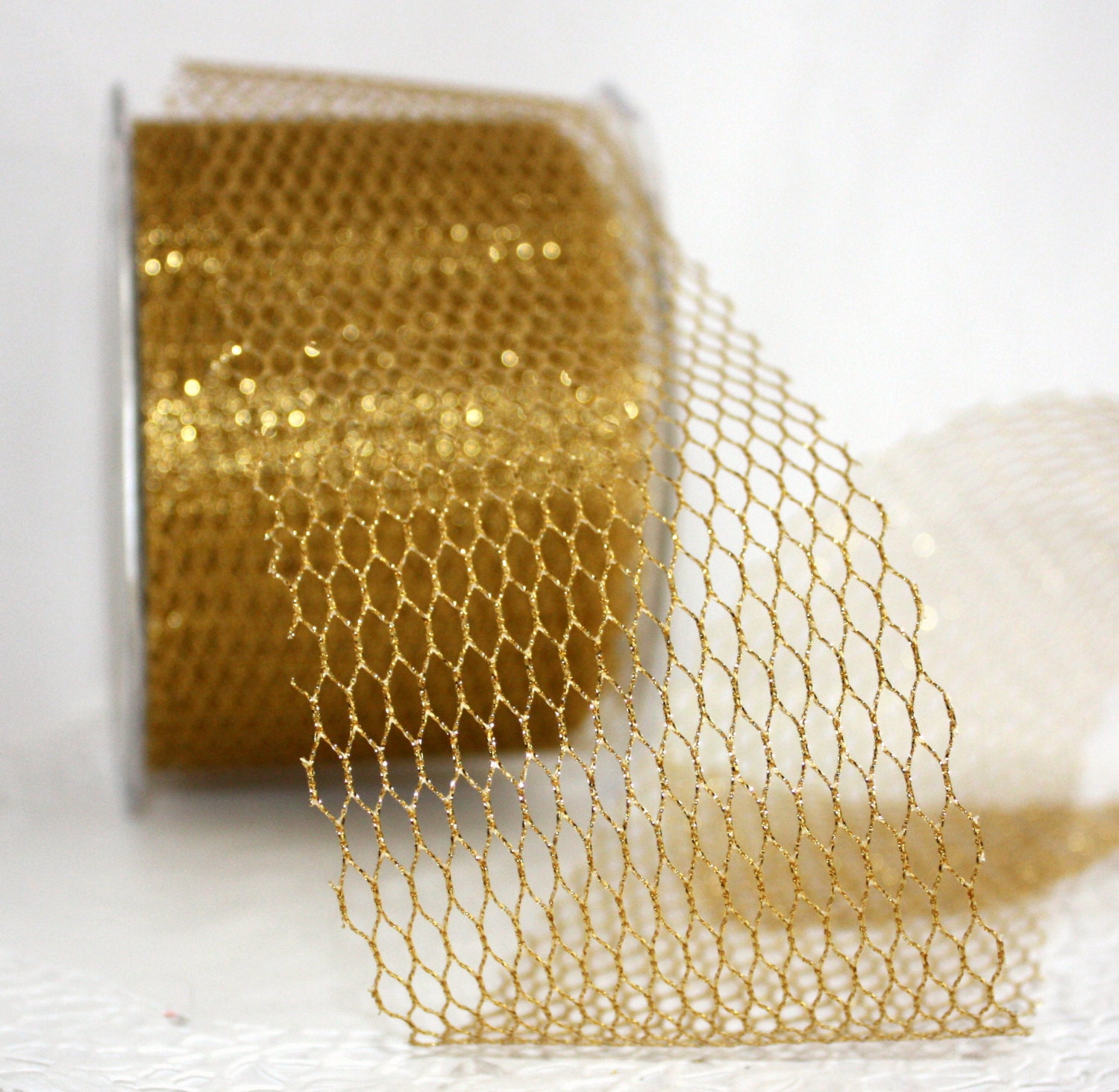 1.5 Gold Metallic Netting Knit Ribbon - Bulk Ribbon - May Arts Ribbon