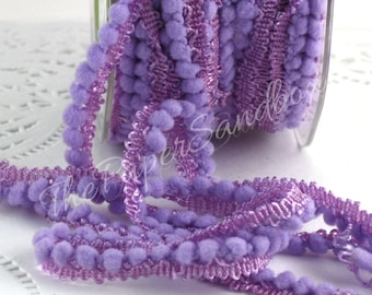 Lavender Mini Pom Pom Trim: 1/8" Wide Fringe, Sold by the Yard