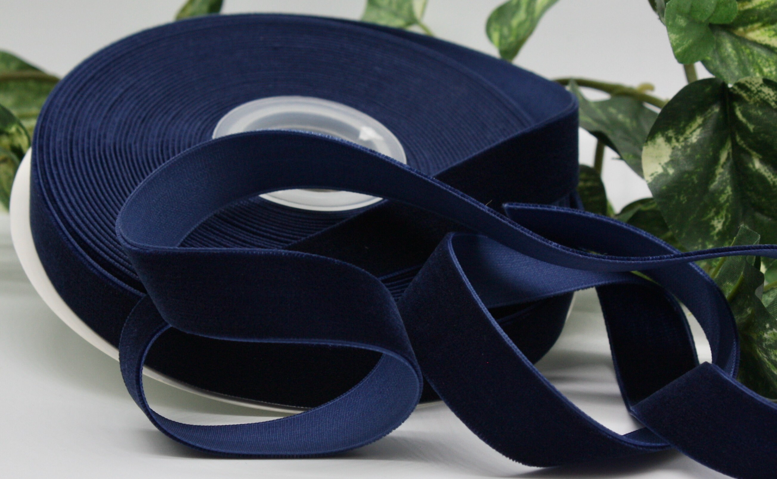 Elastic Navy Blue Velvet Ribbon By The Yard