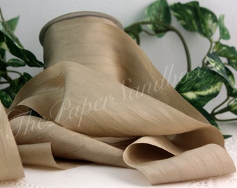 Taupe Silk Ribbon 2” wide BY THE YARD, Beige Silk Ribbon