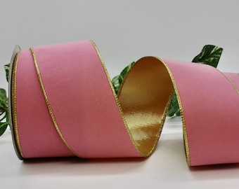 Wired Pink/Gold Velvet Ribbon 2.5"-4" wide wide BY THE YARD
