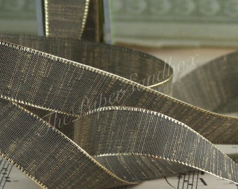 Olive Green/Gold Ribbon 5/8" wide by the yard