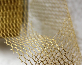 Gold Net Ribbon 2” wide by the yard, Metallic Gold Ribbon