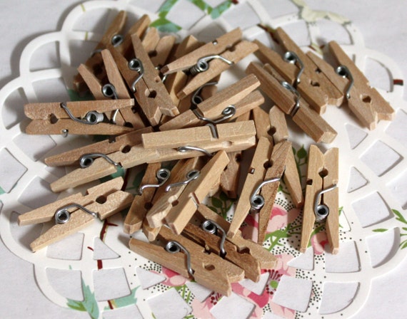 100 Mini Clothespins, Natural Wood Clothespins, 1 inch Clothespins