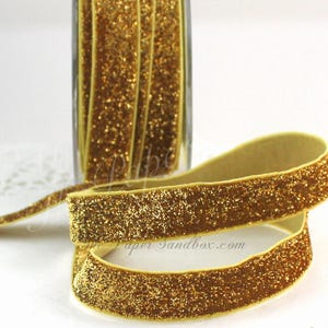 Gold Glitter Ribbon 3/8” wide BY THE YARD