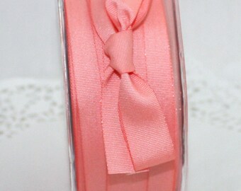 Coral Tea Rose Linen Look Ribbon - 5/8" Wide By The Yard