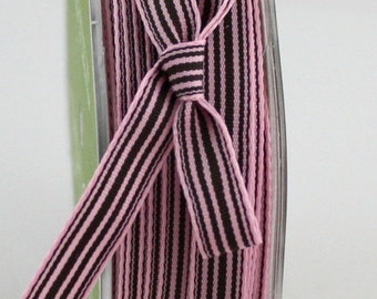 Pink/Brown Striped Ribbon 3/8” wide BY THE YARD