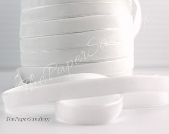 White Velvet Ribbon 3/8" wide BY THE YARD, White Velvet Trim