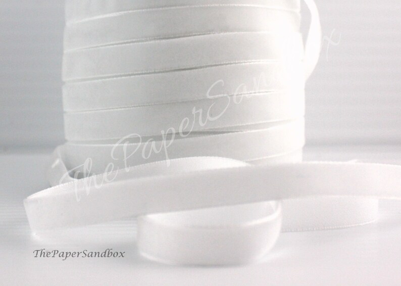 White Velvet Ribbon 3/8 wide BY THE YARD, White Velvet Trim image 1