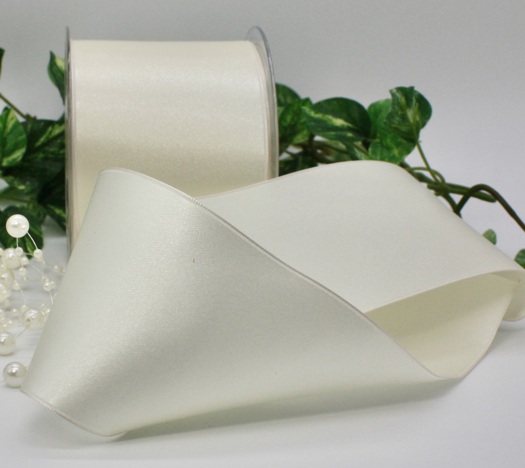 Ivory White Ribbon Wired Ivory or White Double Faced Satin Ribbon 2.75