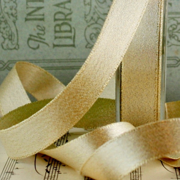 Pale Gold Shimmer Ribbon 5/8” wide BY THE YARD, Gold Sparkle Ribbon