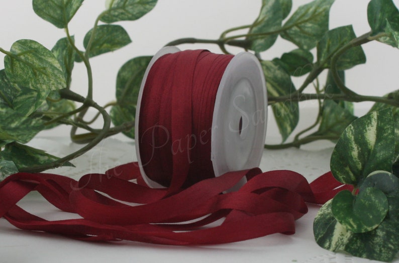 Burgundy Silk Ribbon 1/4 wide BY THE YARD, Dark Red Silk Ribbon image 1