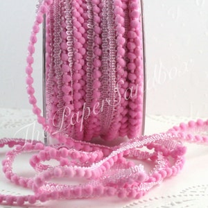 Pink Mini Pom Pom Trim 1/8&quot; wide by the yard, Pink Pom Pom Fringe