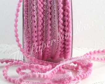 Pink Mini Pom Pom Trim: 1/8" Wide Fringe, By The Yard