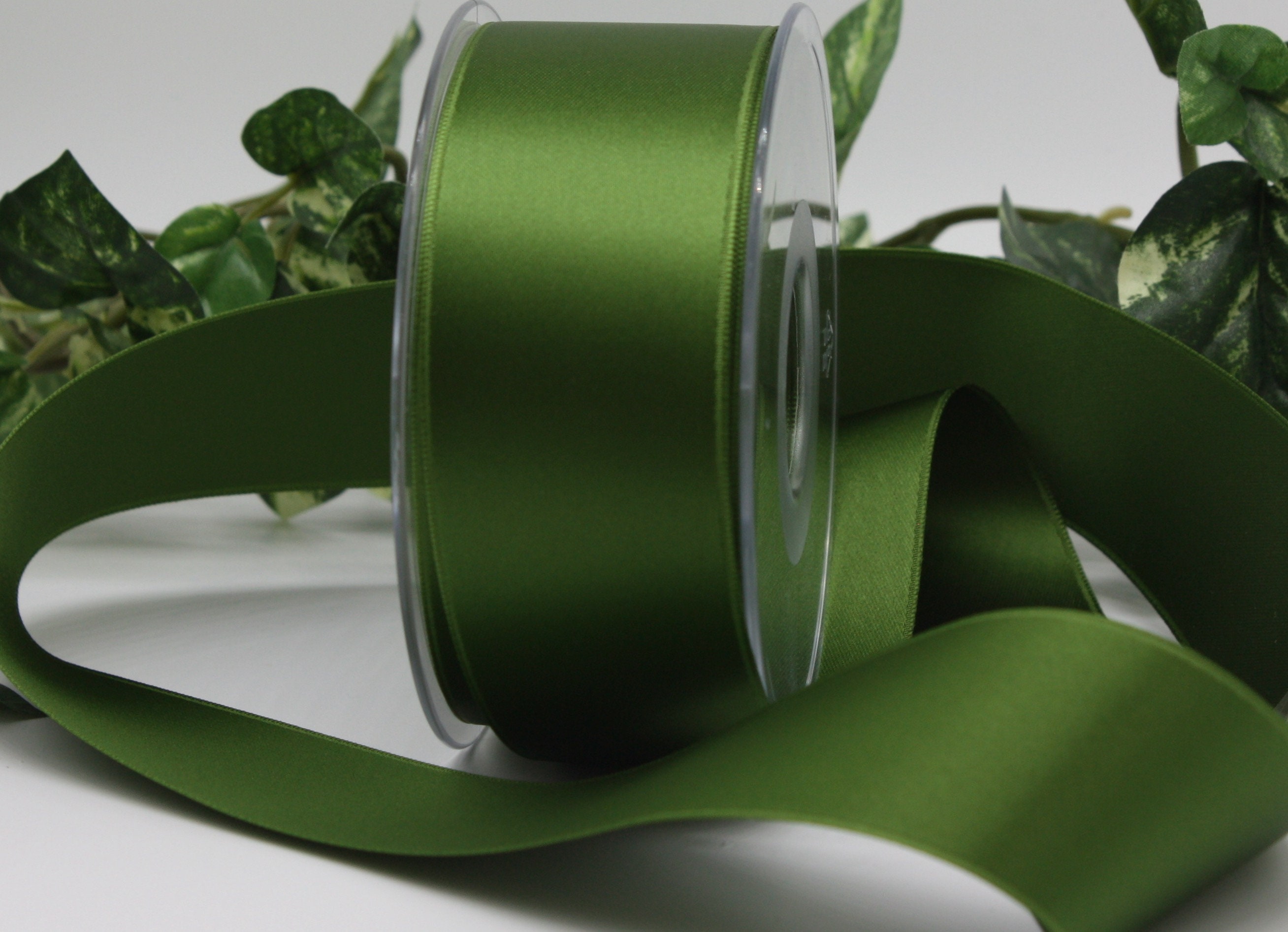 Dark Moss Green Satin Ribbon 1.5 wide BY THE YARD Double Faced Swiss Satin