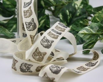 Cat Patterned Cotton Ribbon 3/4" wide BY THE YARD