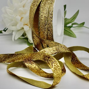 Gold Glitter Ribbon 5/8&quot; wide BY THE YARD
