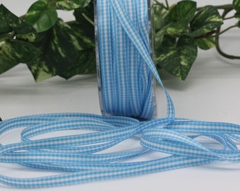 Blue/White Gingham Check Ribbon 1/4" wide BY THE YARD