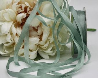 Jadeite Silk Ribbon 1/4 - 1/2" nch wide  Pantone Jadeite