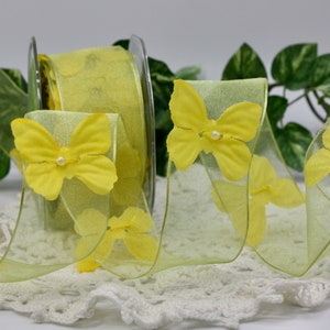 Wired Yellow Butterfly Ribbon 1.5&quot; wide