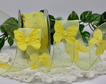 Wired Yellow Butterfly Ribbon 1.5" wide
