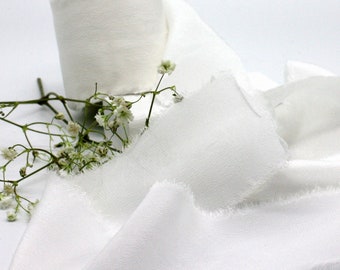 White Frayed Silk Ribbon 2” wide BY THE YARD