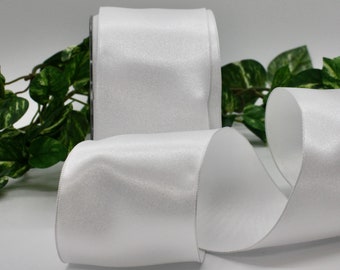 Wired White Satin Ribbon: 2.5" Double Faced Ribbon - BY THE YARD